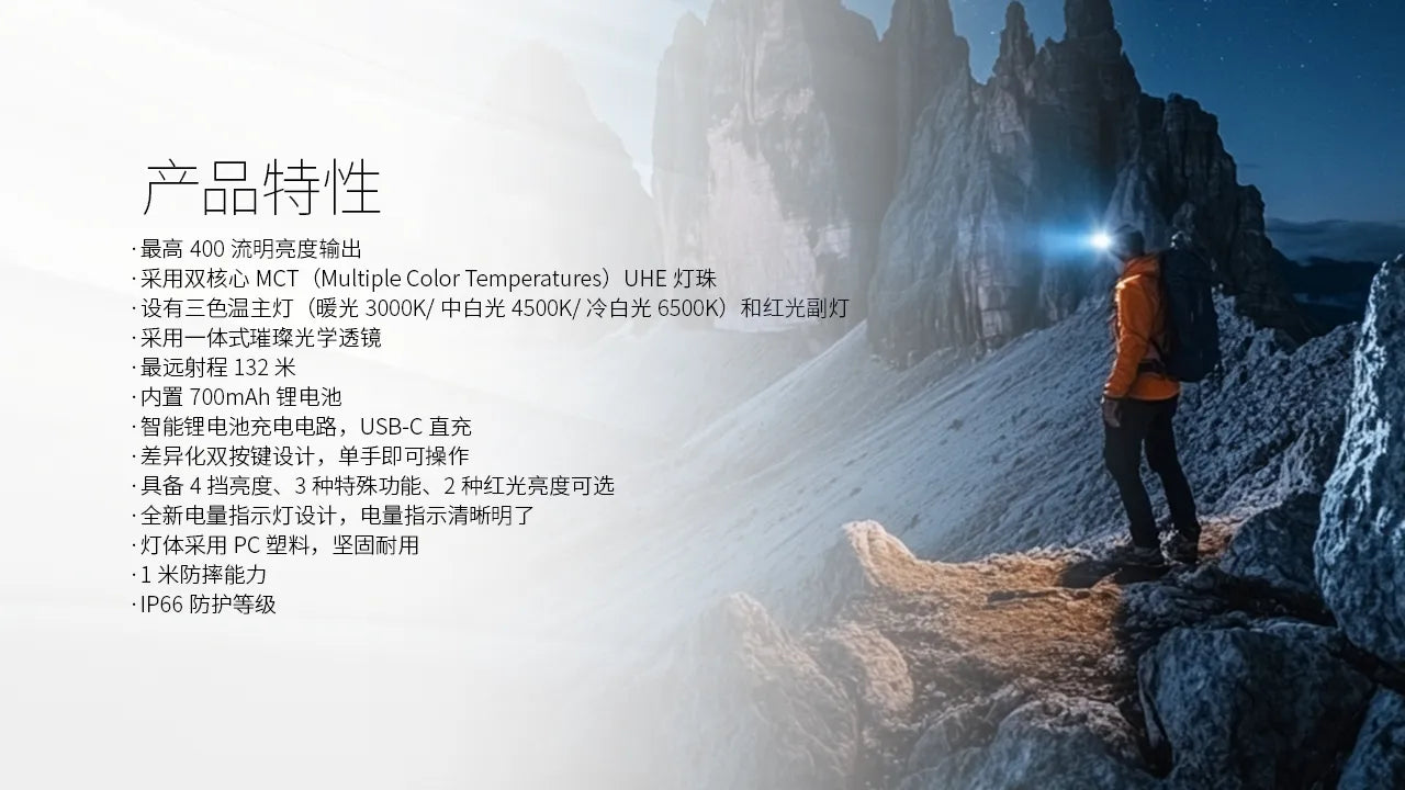 NITECORE｜NU25 MCT UL 輕量多色溫頭燈 ｜400流明｜47g